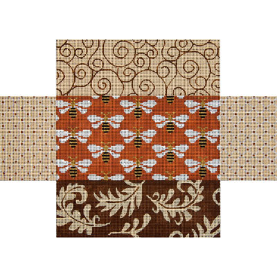 click here to view larger image of Brown Patchwork w/Bees Brick Cover (hand painted canvases)