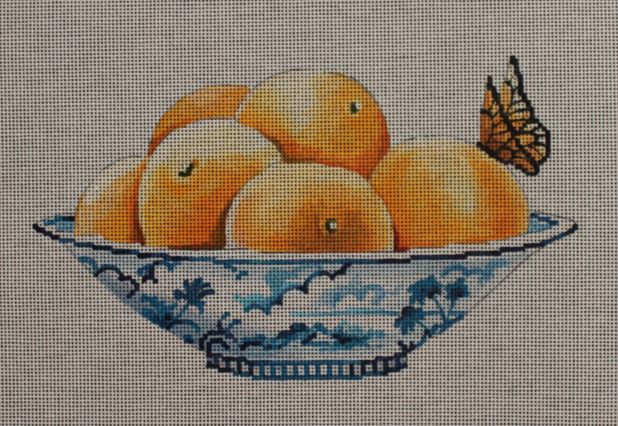 click here to view larger image of Oranges in Blue Vase (hand painted canvases)