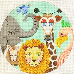 click here to view larger image of Animal Collage Round (hand painted canvases)