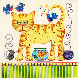 click here to view larger image of Kitty w/Mice Birds Yarn Fish (hand painted canvases)