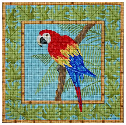 click here to view larger image of Red Macaw in Palm Leaves (hand painted canvases)