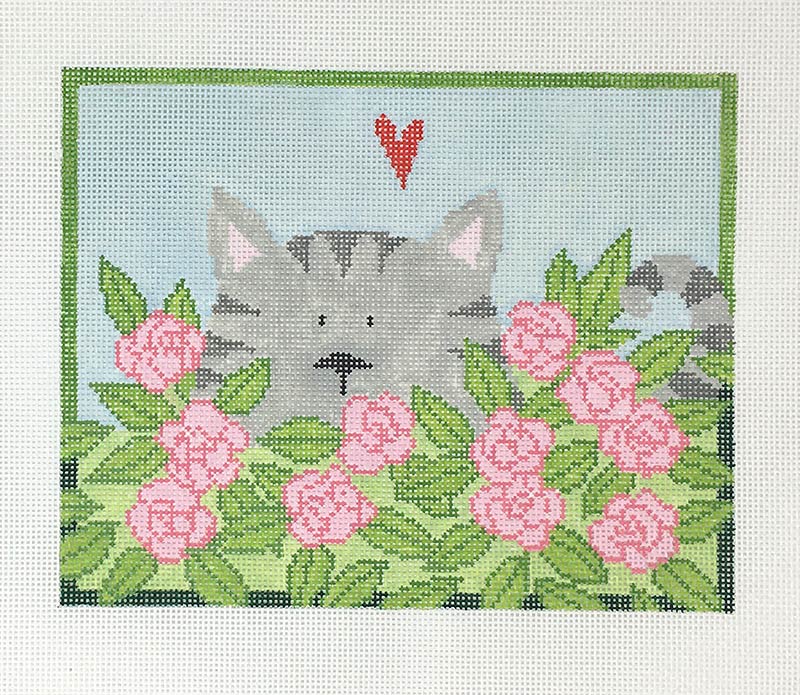 click here to view larger image of Cat in Flowers (hand painted canvases)