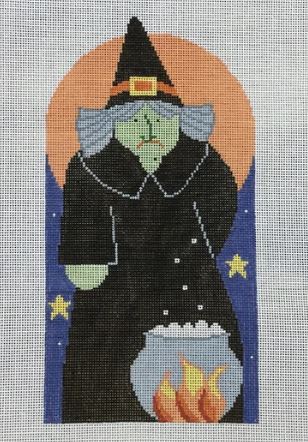 click here to view larger image of Witch w/Jack O Lantern Button (hand painted canvases)