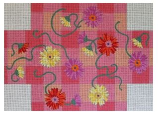 click here to view larger image of Gerber Daisies on Gingham Checks Brick Cover (hand painted canvases)