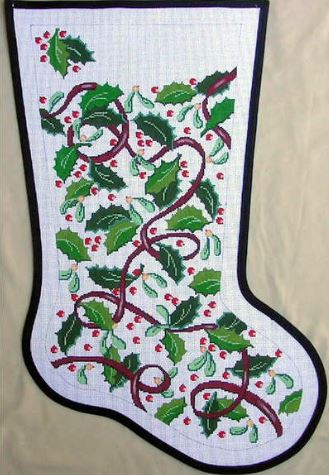 click here to view larger image of Holly Stocking (hand painted canvases)