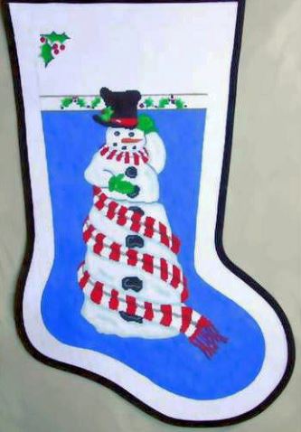 click here to view larger image of Snowman Stocking (hand painted canvases)