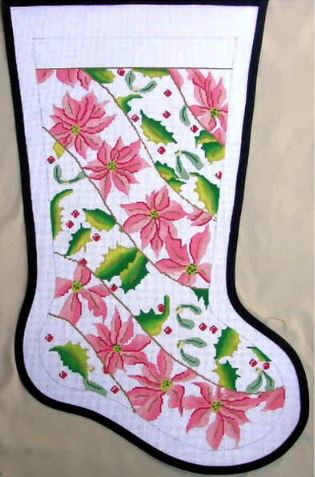 click here to view larger image of Poinsettia Holly Mistletoe Stocking (hand painted canvases)
