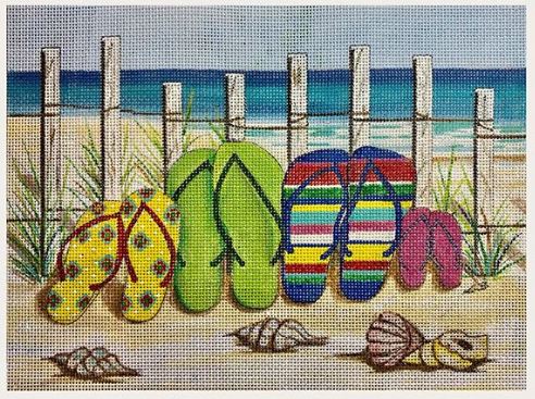 click here to view larger image of Flip Flops on the Beach (hand painted canvases)