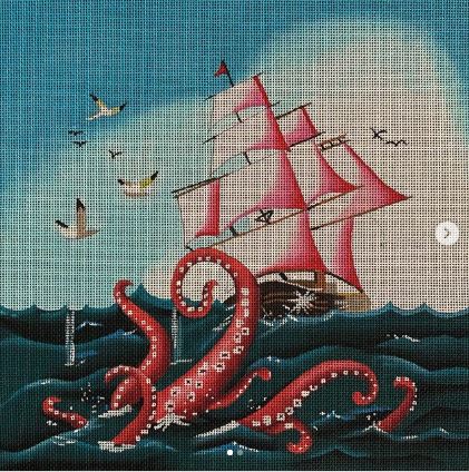 click here to view larger image of Ship and Octopus  (hand painted canvases)