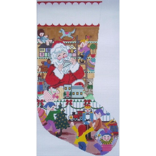 click here to view larger image of Santas Workshop Stocking (hand painted canvases)