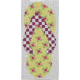 click here to view larger image of Flip Flop - Pink Checks/Flower Buds (hand painted canvases)
