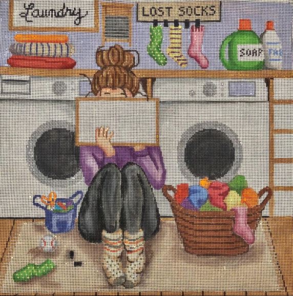 click here to view larger image of Stitching Girl - Laundry (hand painted canvases)