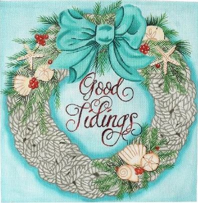 click here to view larger image of Coastal Tidings Wreath (hand painted canvases)