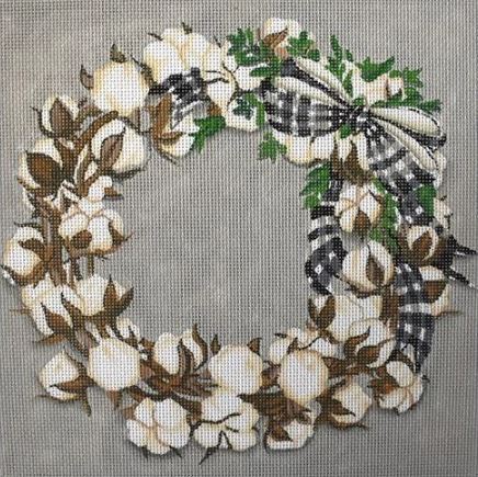 click here to view larger image of Cotton Boll Wreath (hand painted canvases)