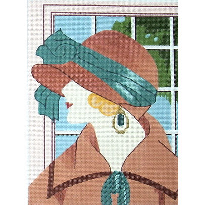 click here to view larger image of Coral Hat w/Jewel - Art Deco (hand painted canvases)