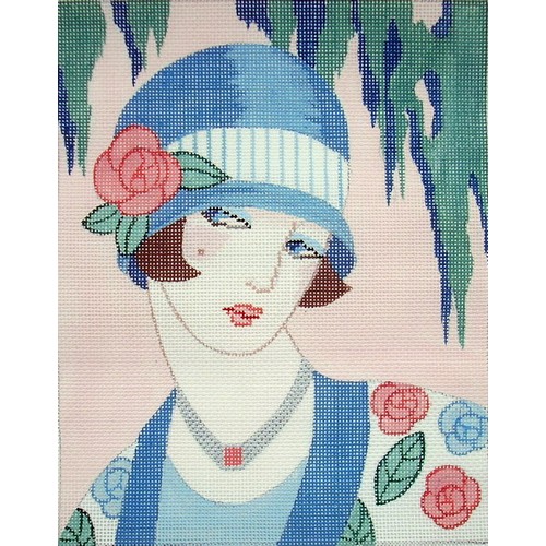 click here to view larger image of Art Deco Lady in Blue (hand painted canvases)