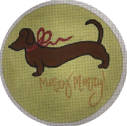 click here to view larger image of Brown Dachshund Merry - Gold Background (hand painted canvases)