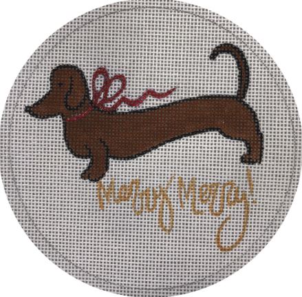click here to view larger image of Brown Dachshund Merry - White Background (hand painted canvases)