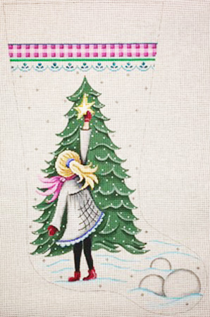 click here to view larger image of Girl w/Christmas Tree Stocking (hand painted canvases)