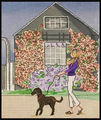 click here to view larger image of Flower Covered Cottage/Dog (hand painted canvases)