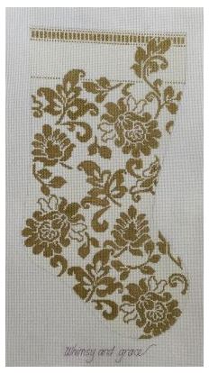 click here to view larger image of Karens Gold/Ivory Damask Stocking (hand painted canvases)