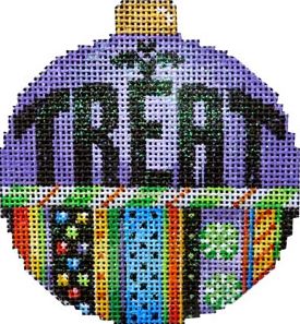 click here to view larger image of Treat/Stripes Ball Ornament (hand painted canvases)