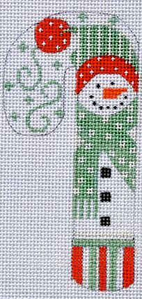 click here to view larger image of Red Pom Pom Snowman Candy Cane (hand painted canvases)