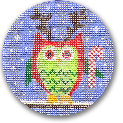 click here to view larger image of Owl w/Candy Cane (hand painted canvases)