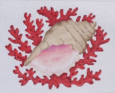 click here to view larger image of Conch Shell w/Coral (hand painted canvases 2)