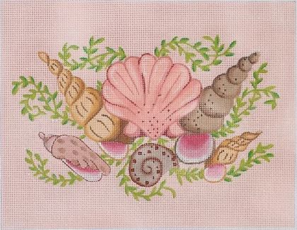 click here to view larger image of Mixed Shells - Pink Sand Background (hand painted canvases 2)