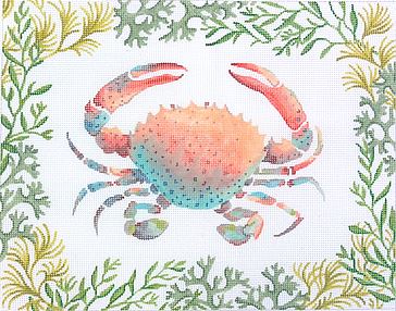 click here to view larger image of Lady Crab w/Mixed Seaweed Border (hand painted canvases 2)