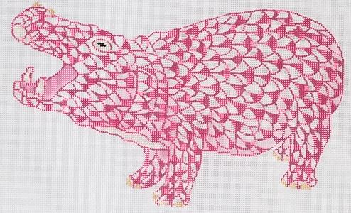 click here to view larger image of Herend Inspired Fishnet Hippo Pink/Gold (hand painted canvases 2)