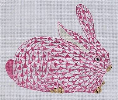 click here to view larger image of Herend Style Crouching Fishnet Bunny Pinks (hand painted canvases 2)