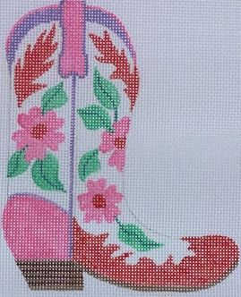 click here to view larger image of Cowgirl Boot Pink/Red Flowers - Pointing Right (hand painted canvases 2)