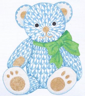 click here to view larger image of Herend Inspired Fishnet Teddy Bear - Blues (hand painted canvases 2)