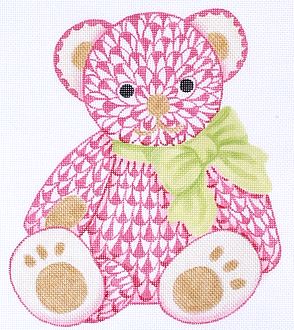 click here to view larger image of Herend Inspired Fishnet Teddy Bear - Pinks (hand painted canvases 2)