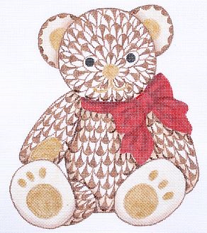 click here to view larger image of Herend Inspired Fishnet Teddy Bear - Browns (hand painted canvases 2)