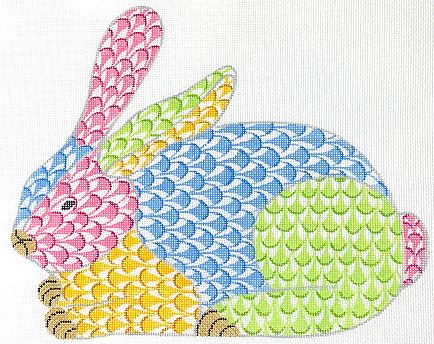 click here to view larger image of Herend-inspired Fishnet Patchwork Bunny - Multi Colored (hand painted canvases 2)