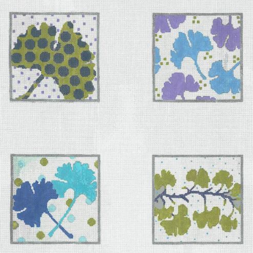 click here to view larger image of Ginko Dots Coaster Set (hand painted canvases)