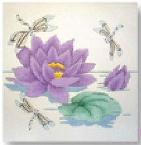 click here to view larger image of Purple Waterlily and Dragonfly (hand painted canvases)