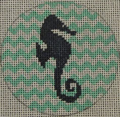 click here to view larger image of Seahorse on Chevron - Navy/Seafoam (hand painted canvases)