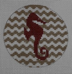 click here to view larger image of Seahorse on Chevron - Red/Khaki (hand painted canvases)