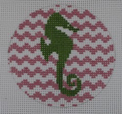 click here to view larger image of Seahorse on Chevron - Green/Pale Pink (hand painted canvases)
