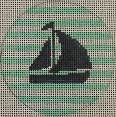 click here to view larger image of Sailboat on Stripe -  Navy/Seafoam (hand painted canvases)