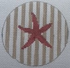 click here to view larger image of Starfish on Stripe - Red/Khaki (hand painted canvases)
