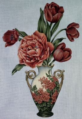 click here to view larger image of Tulips on Red Vase (hand painted canvases)
