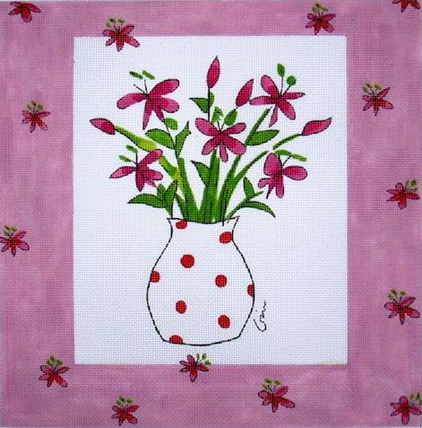 click here to view larger image of Pink Bouquet in Polka Dot Vase (hand painted canvases)