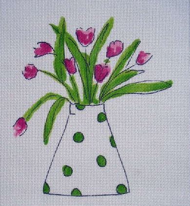 click here to view larger image of Pink Tulips in Vase (hand painted canvases)