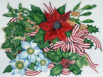click here to view larger image of Poinsettia and Bow (hand painted canvases)