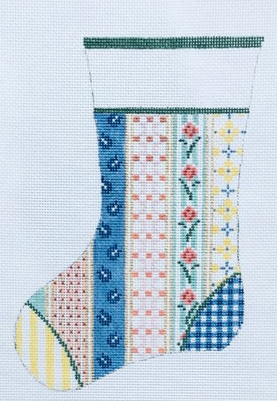click here to view larger image of Vintage Quilt Mini Stocking (hand painted canvases)